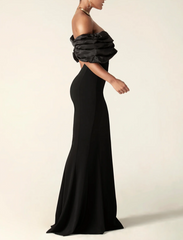 Lila High Slit Off Shoulder Satin Dress