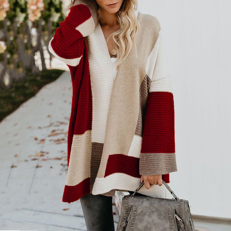 Women's Oversized Loose Splicing Sweater Cardigan