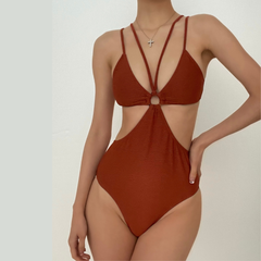 Hollow out solid o ring padded one piece swimwear