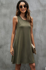 Round Neck Solid Color Casual Sleeveless Mini Dress
