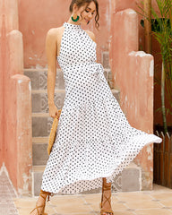 Vacation Halter Polka Dot Floral Maxi Dresses