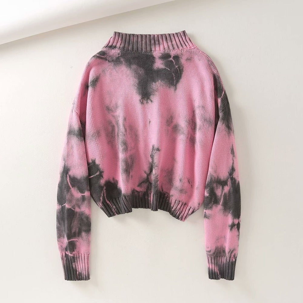 Tie-dye Brooch Button Knitting Sweater Cardigan