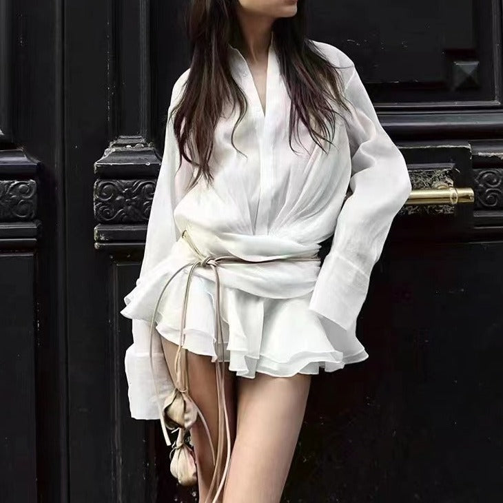 Norma Pleated Shirt Mini Dress