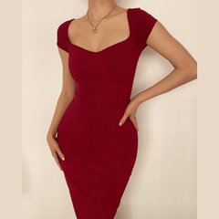 Short sleeve ruched solid ribbed midi dress