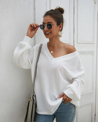 Women V Neck Long Sleeve Loose Sweater