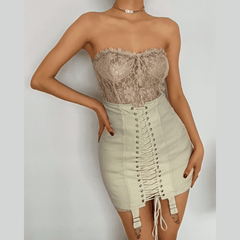 Lace up front high waist vintage skirt