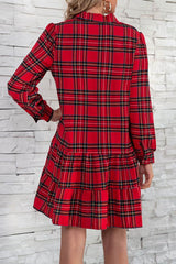 Florcoo Plaid Shirt Long Sleeve Single Dress