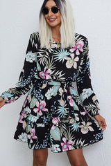 Floral Print Long Sleeve Ruffled Mini Dress