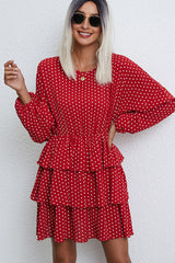 Long Sleeve Dots Print Layered Mini Dress