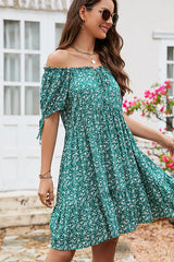 Floral Print Off Shoulder Lace Up Mini Dress