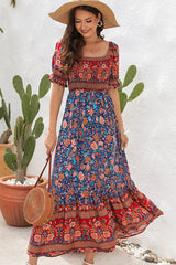 Bohemia Short Sleeve Smocked Maxi Dress