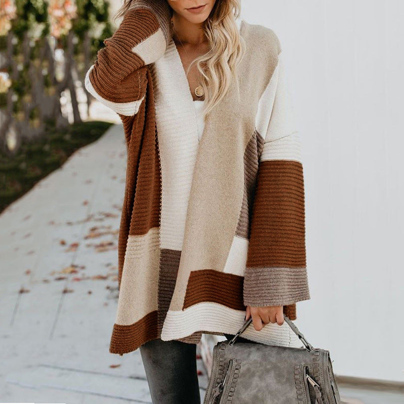 Women's Oversized Loose Splicing Sweater Cardigan