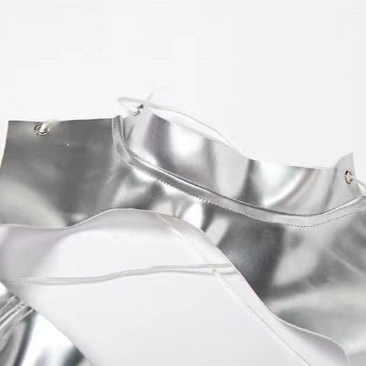 Metallic self tie cross back sleeveless hollow out crop cut out top