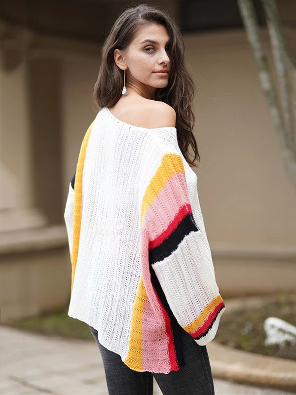 Women's Rainbow Knitting Hollow Loose Sweater Cover Ups