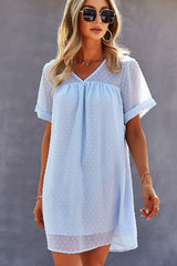 V Neck Short Sleeve Fashion Mini Dress