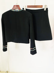 Audrey Rhinestone Beaded Jacket Mini Skirt Set