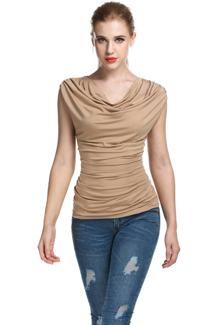 Womens Ruched Cowl Neck Tank Tops Sleeveless Stretch Blouse with Side Shirring - Zeagoo (Us Only)