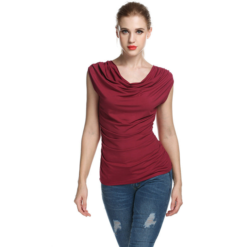 Womens Ruched Cowl Neck Tank Tops Sleeveless Stretch Blouse with Side Shirring - Zeagoo (Us Only)