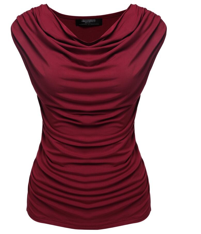 Womens Ruched Cowl Neck Tank Tops Sleeveless Stretch Blouse with Side Shirring - Zeagoo (Us Only)