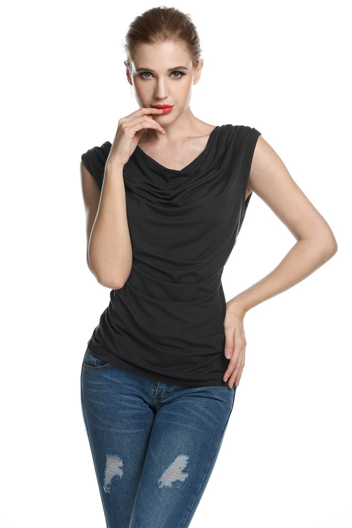 Womens Ruched Cowl Neck Tank Tops Sleeveless Stretch Blouse with Side Shirring - Zeagoo (Us Only)