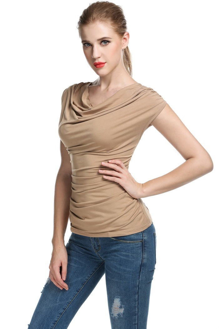 Womens Ruched Cowl Neck Tank Tops Sleeveless Stretch Blouse with Side Shirring - Zeagoo (Us Only)