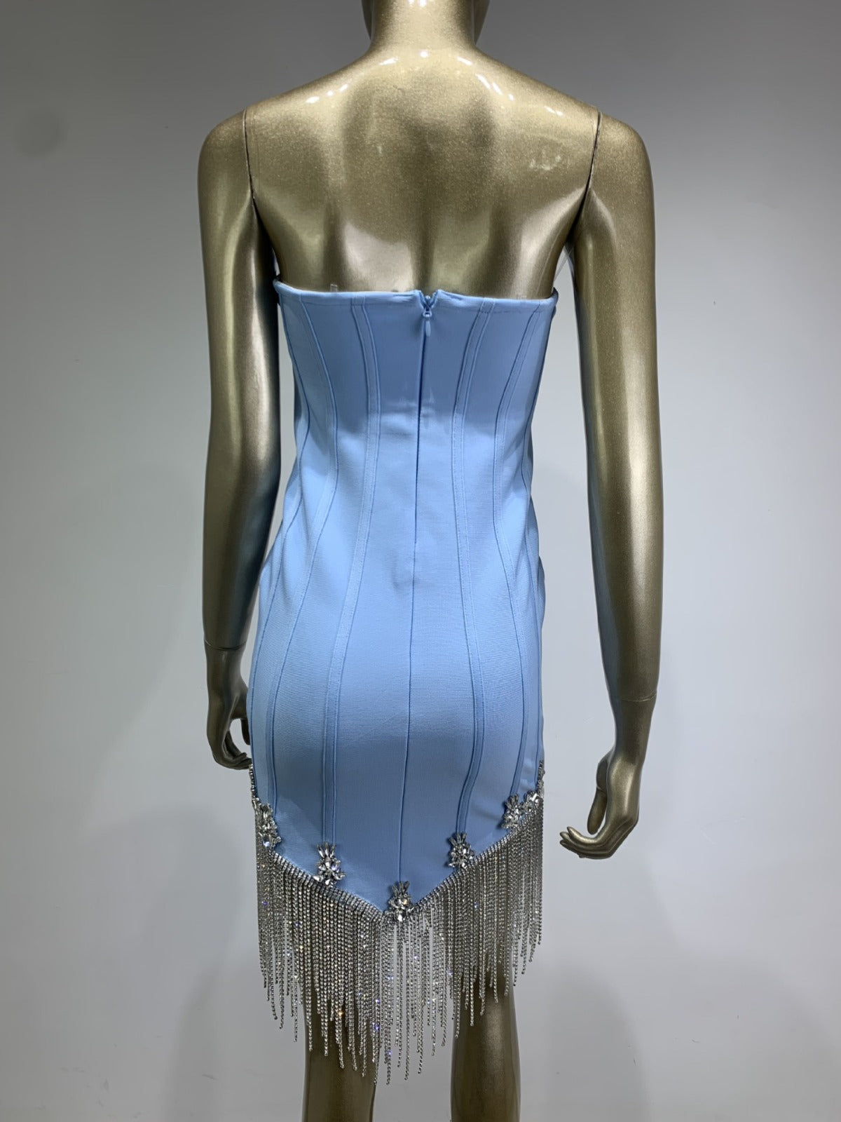 Tiffany Strapless Tassel Rhinestone Hem Dress