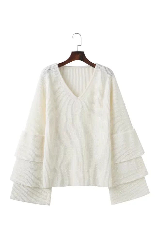 V-neck Flared Sleeve Sweater Tops