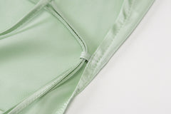 Satin cowl neck solid lace up backless ruched mini dress