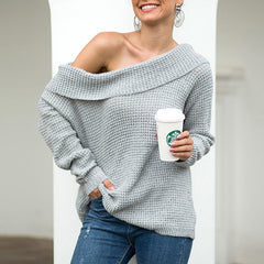 Women's Strapless Collar Solid Color Sweater