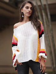 Women's Rainbow Knitting Hollow Loose Sweater Cover Ups