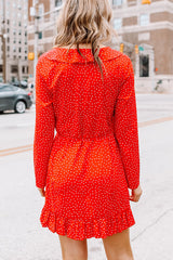 Fashion Polka Print Long Sleeve Tie Waist Dress