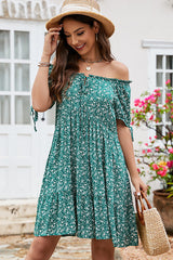 Floral Print Off Shoulder Lace Up Mini Dress