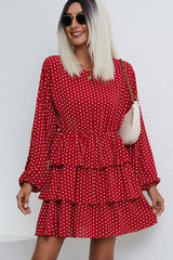 Long Sleeve Dots Print Layered Mini Dress
