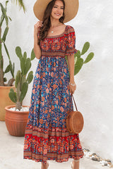 Bohemia Short Sleeve Smocked Maxi Dress