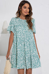 Floral Print Ruffled Round Neck Casual Dress