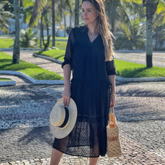 Solid Color V Neck Ruffled Casual Dress