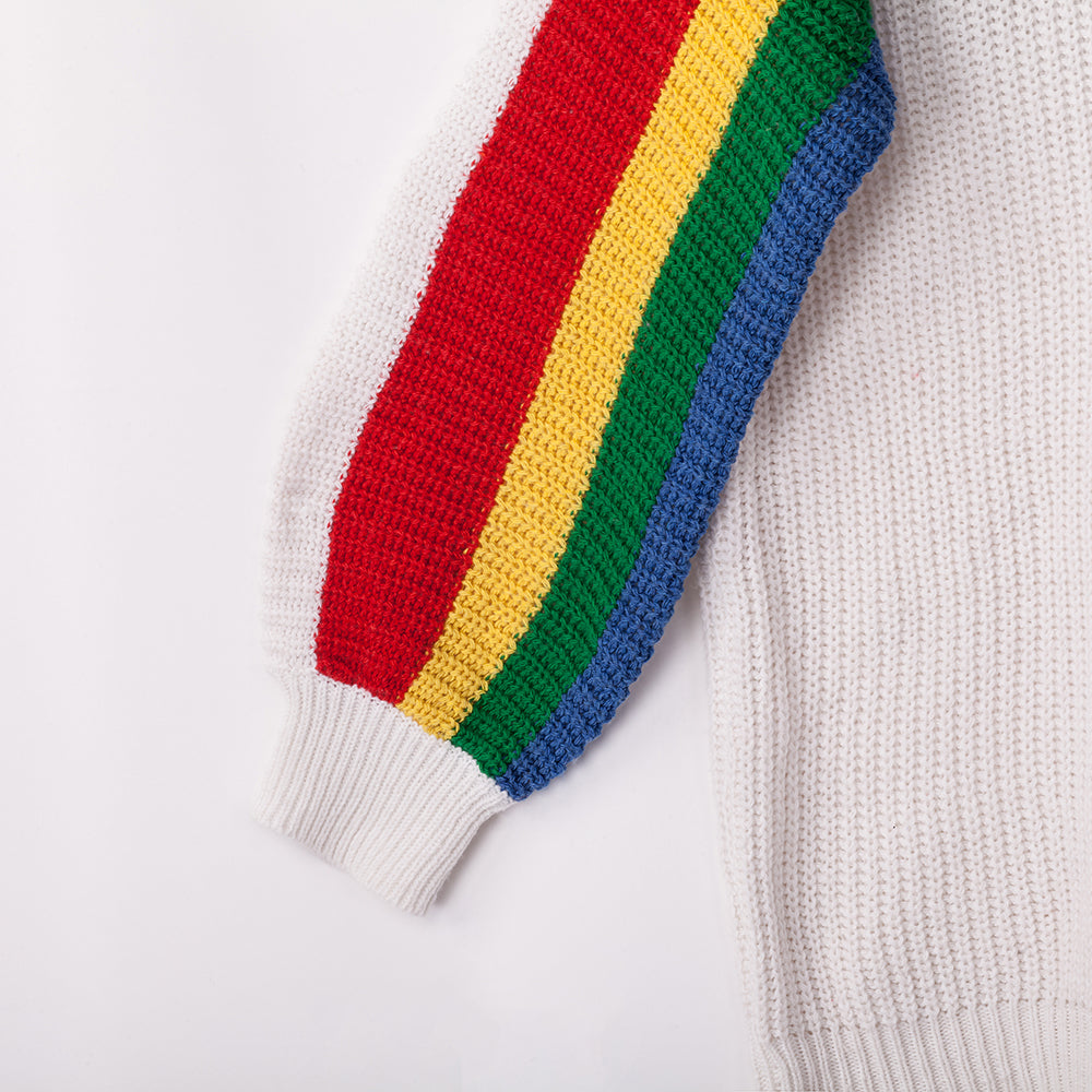 Women's High Collar Rainbow Stripes Knit Long Sweater