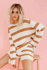 Women's Stripe Sweater Shorts Suit Set