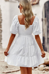 Solid Color Ruffle Hem Short sleeve Dress