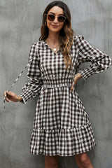 Fashion Plaid Print Rulle Hem Mini Dress