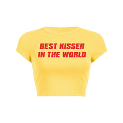 Best Kisser In The World Y2K Baby Tee Crop Top