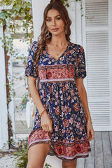 Bohemian V Neck Knoe Sleeve Mini Dress