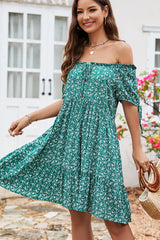Floral Print Off Shoulder Lace Up Mini Dress