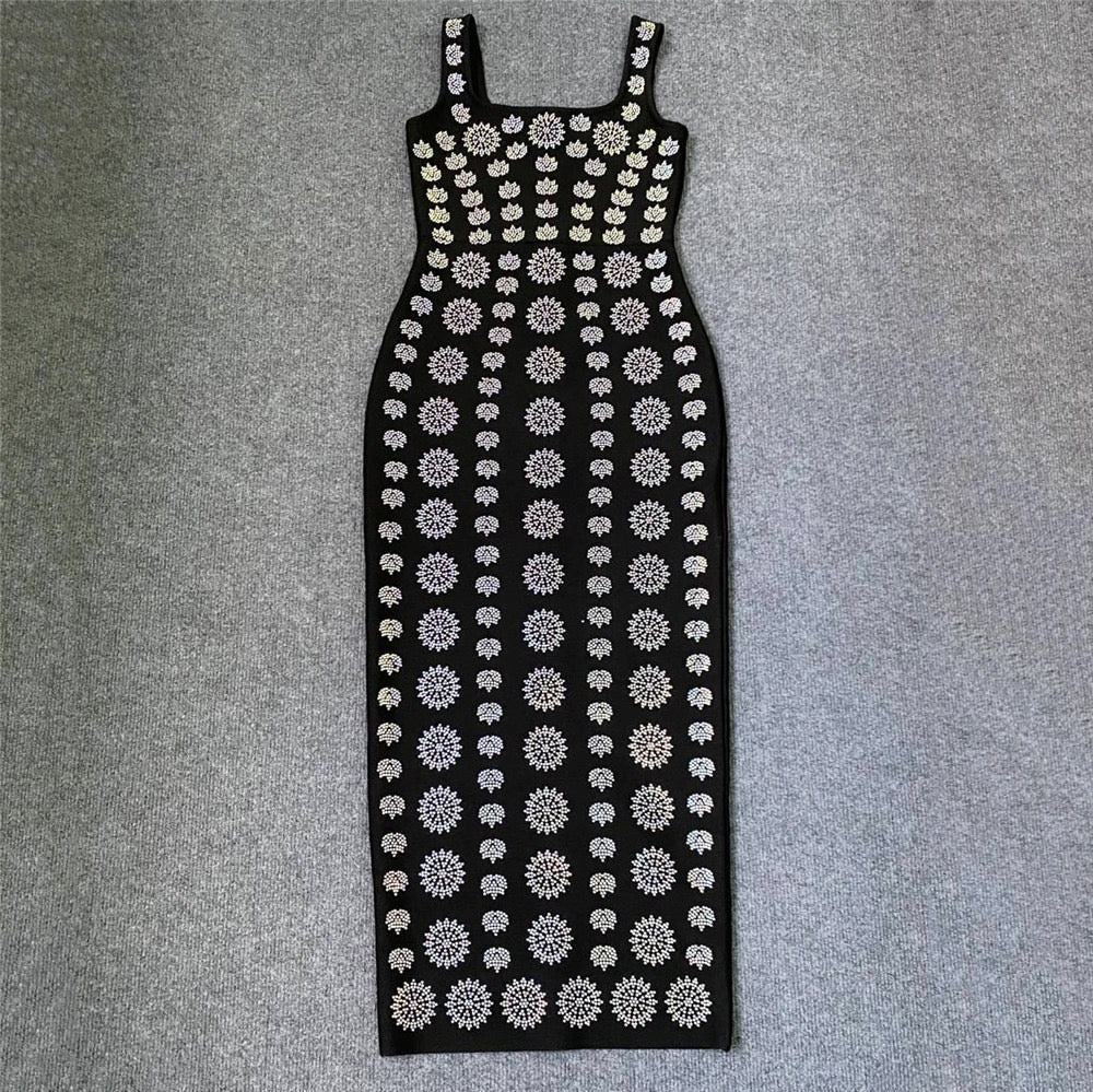 Yvette Scoop Neck Crystal Embellished Maxi Dress