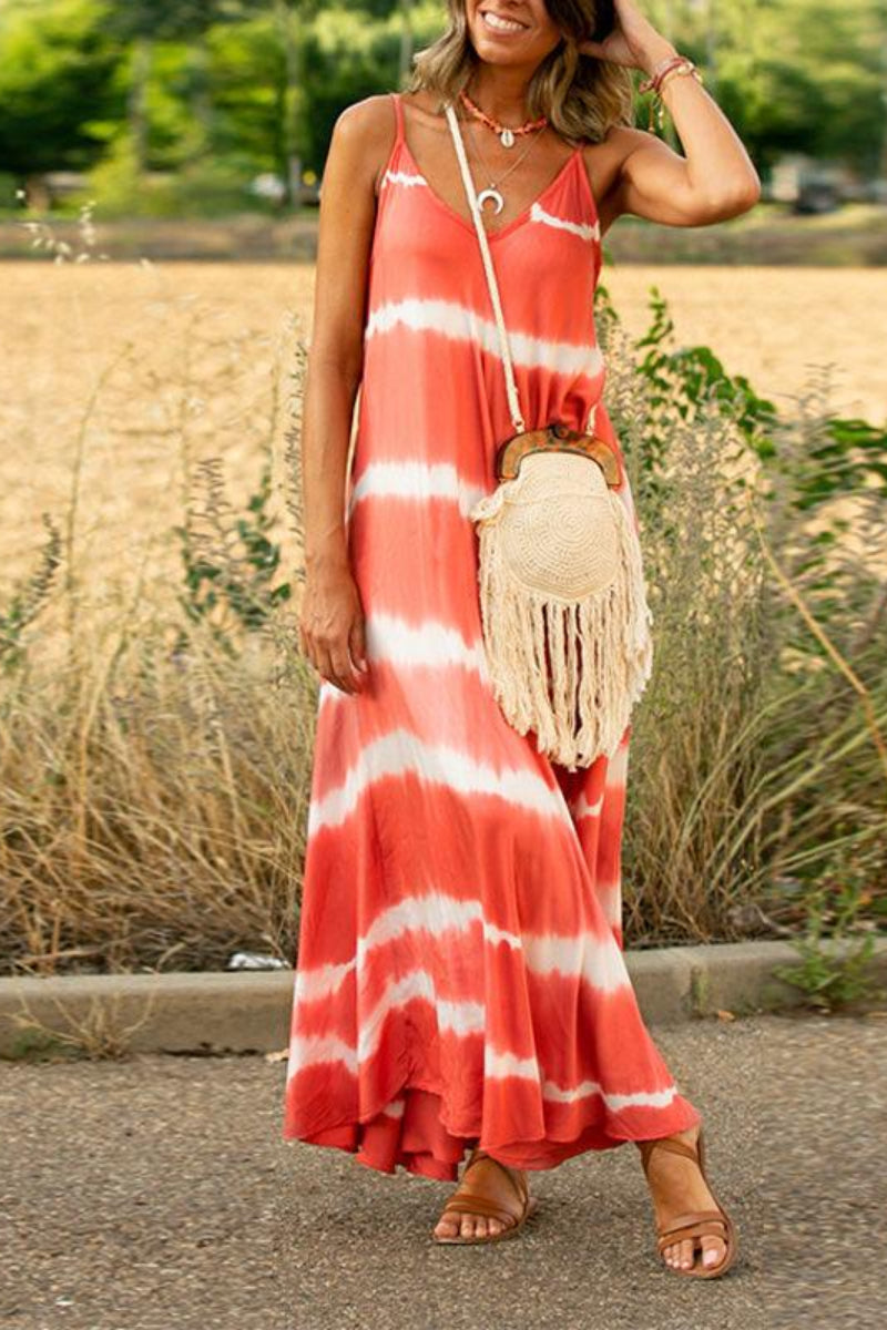 Tie Dye Stripe Casual Plus Size Maxi Dress