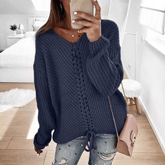 Women's Loose V-neck Stitching Sweater