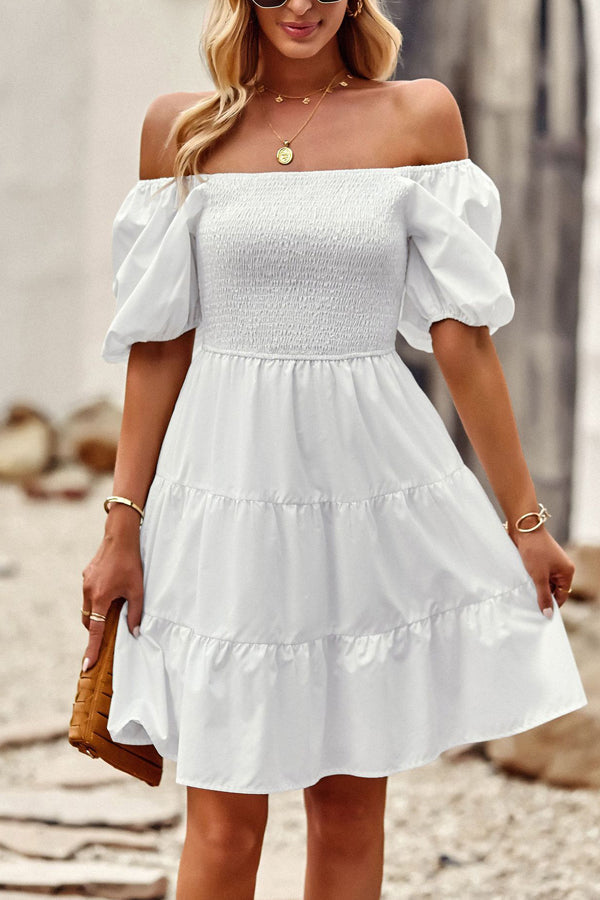 Solid Color Ruffle Hem Short sleeve Dress