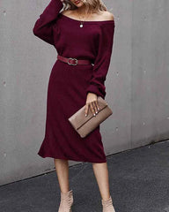 Sweater One Shoulder Backless Split Bodycon Midi Dresses