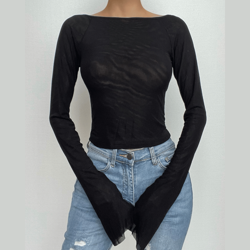 Backless solid off shoulder long sleeve top