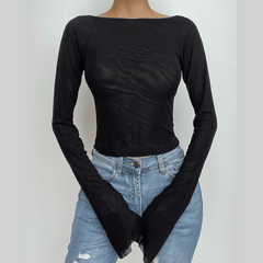 Backless solid off shoulder long sleeve top